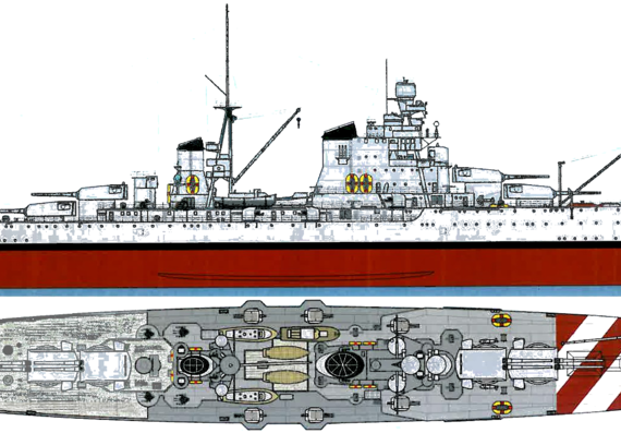 Крейсер RN Pola 1940 [(Heavy Cruiser) - чертежи, габариты, рисунки
